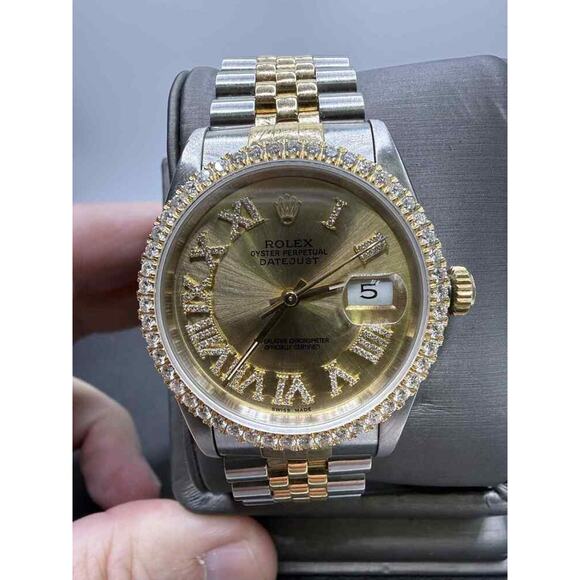 Rolex Datejust 36mm 16233 Two‐Tone 18k Gold Diamond Bezel Roman Dial TS 354349 - Picture 5 of 9